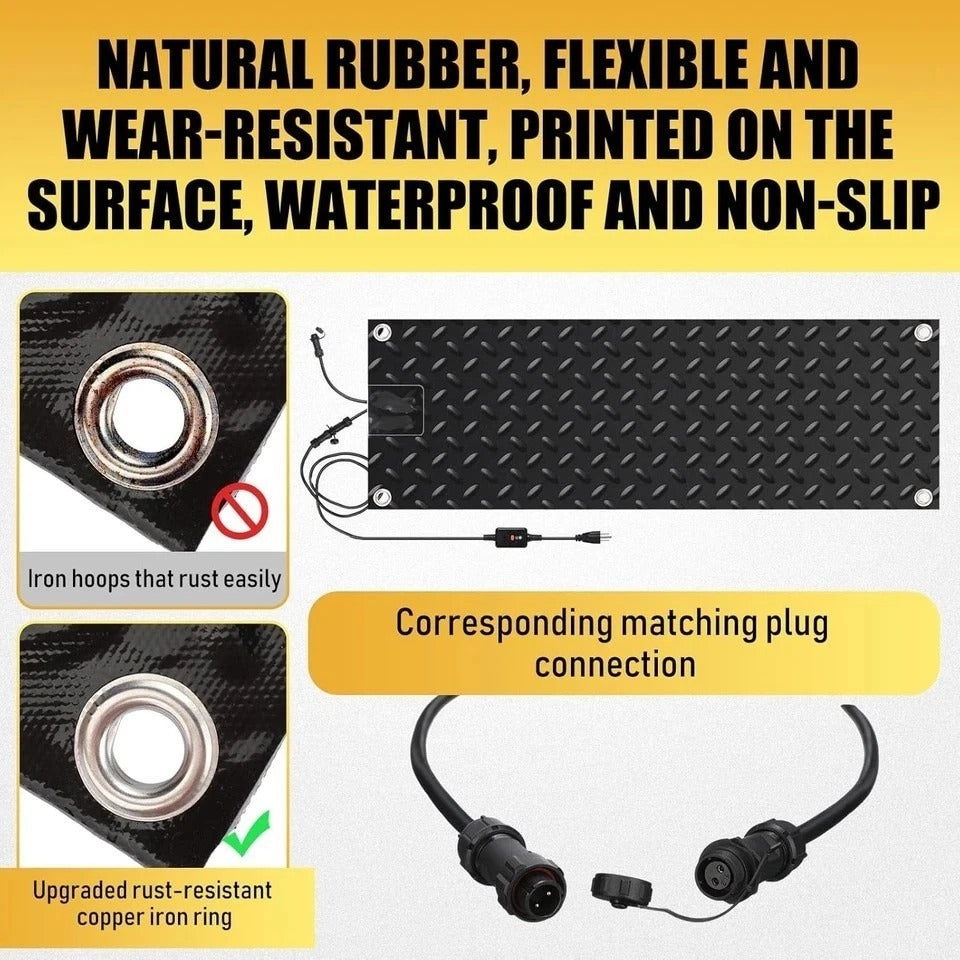 Timgle 3 Pcs Snow Melting Walkway Mat, 10" x 30" Non Slip Rubber Heated Mat with