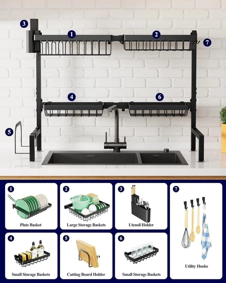 Adjustable Over Sink Dish Rack - Rust-Free, Space-Saving & Functional