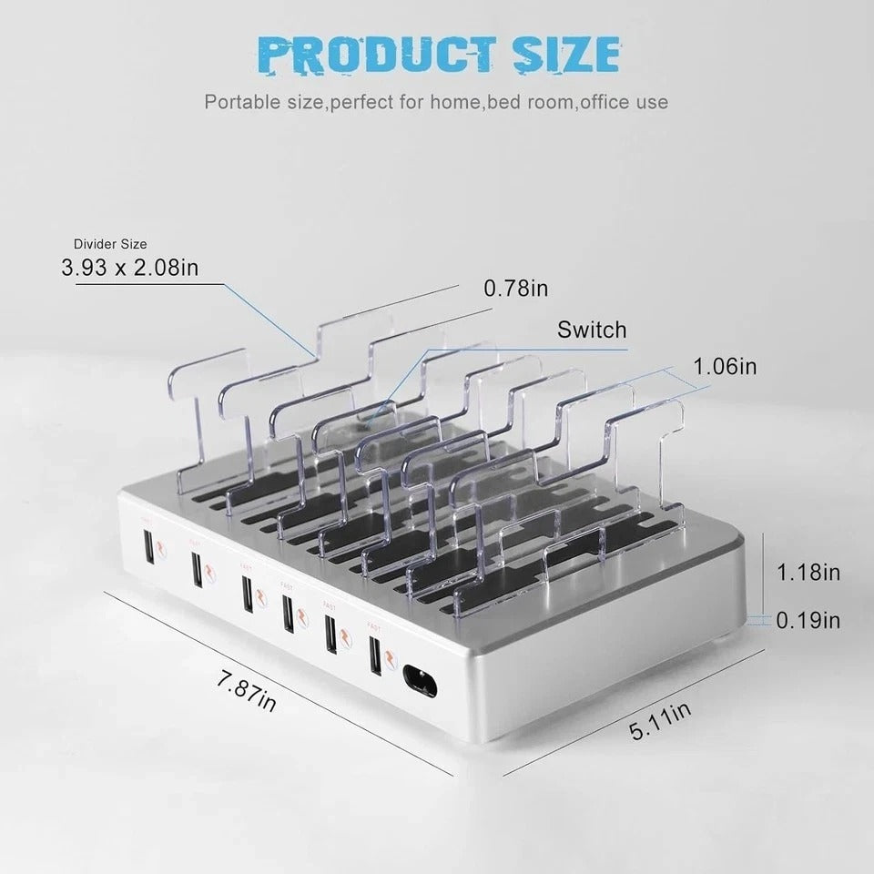 Charging Station for Multiple Devices, 6 Ports Multi Devices USB Charger Fast Ce