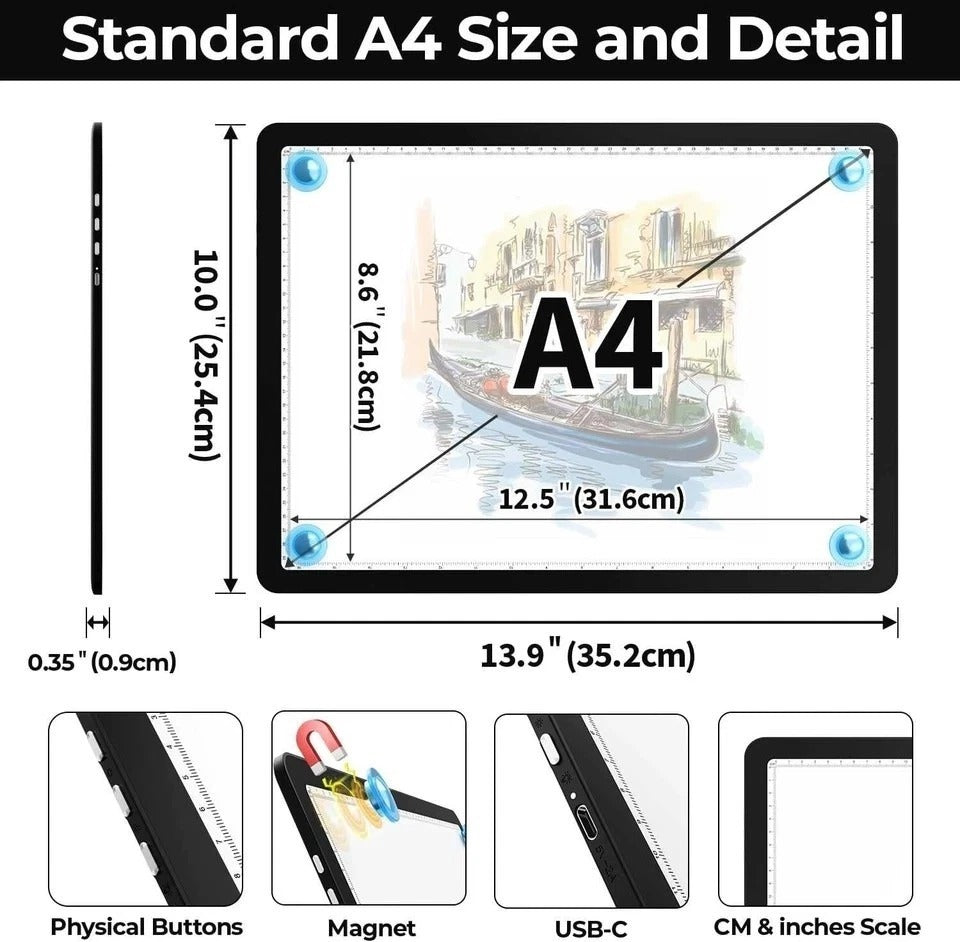 A4 LED Light Box for Tracing and Drawing - Ultra-Thin Dimmable Artist Copy Board