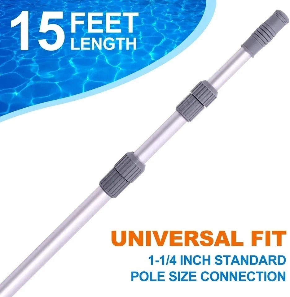 Pool Pole - Professional 15 Foot Telescoping Swimming Pool Cleaning Poles,Adj..
