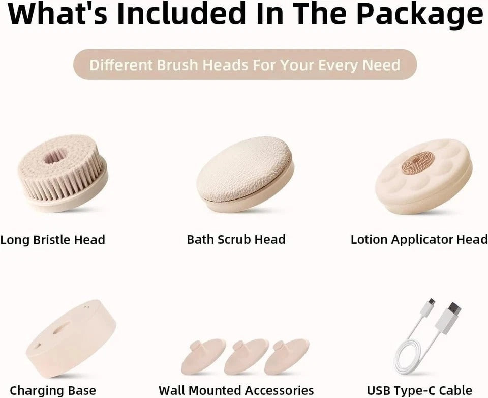 Electric Body Brush Back Scrubber for Shower, Waterproof Long Dual Handle Power