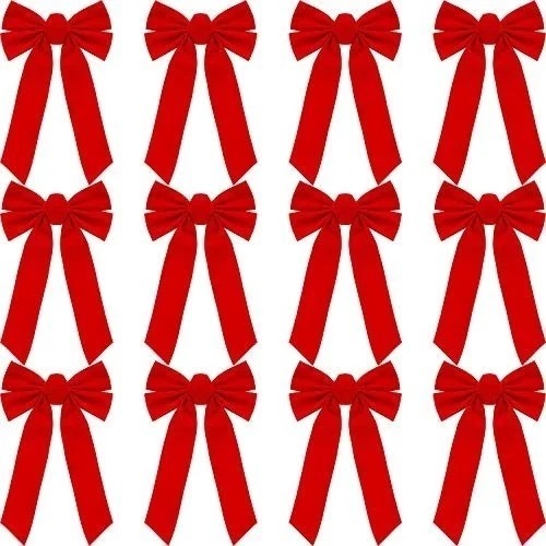12 Packs Red Velvet Bows Christmas Wreath Bows Holiday Christmas Bows 9 x 16