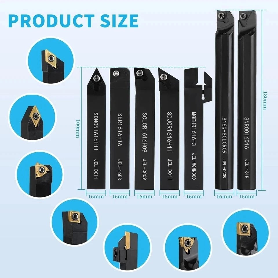 Indexable Lathe Turning Tool 5/8" 16mm Shank 21PCS Kit-7PCS Metal Lathe Tools...