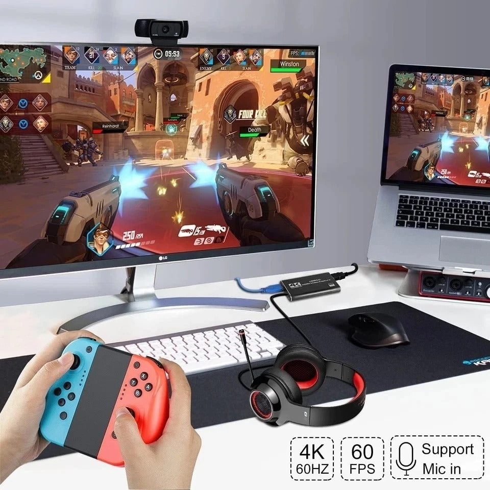 4K HDMI Capture Card for Streaming, Full HD 1080P 60FPS USB 3.0 Cam Link Game...