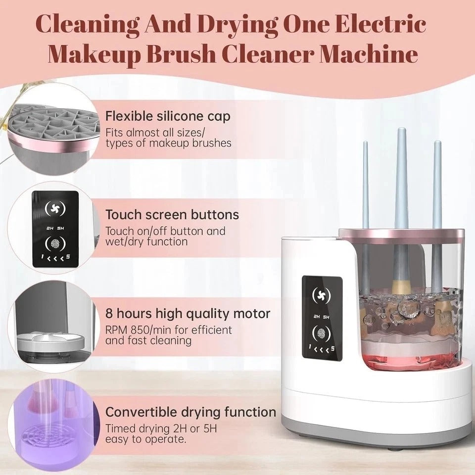 3 in 1 Electric Makeup Brush Cleaner Machine with Makeup Brush Dryer-Holder-Port