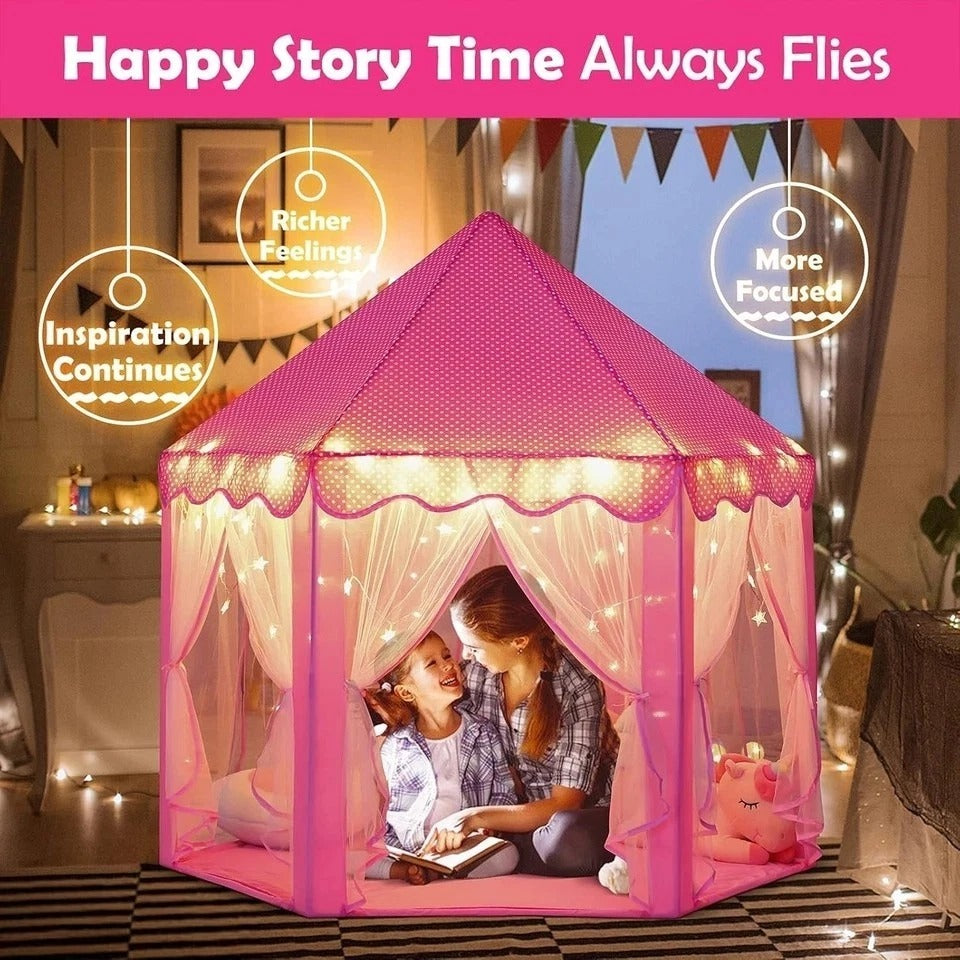 Princess Castle Play Tent for Girls Large Kids Play Tents Hexagon Playhouse w...