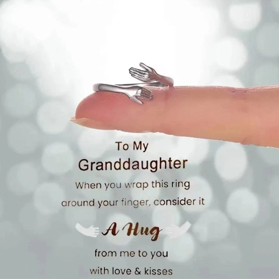 To My Granddaughter Hug Ring for Hope Rings, Inspirational Stainless Steel Engar