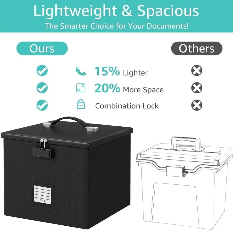 Fireproof File Box for Documents, Portable Waterproof Locking Storage Organizer