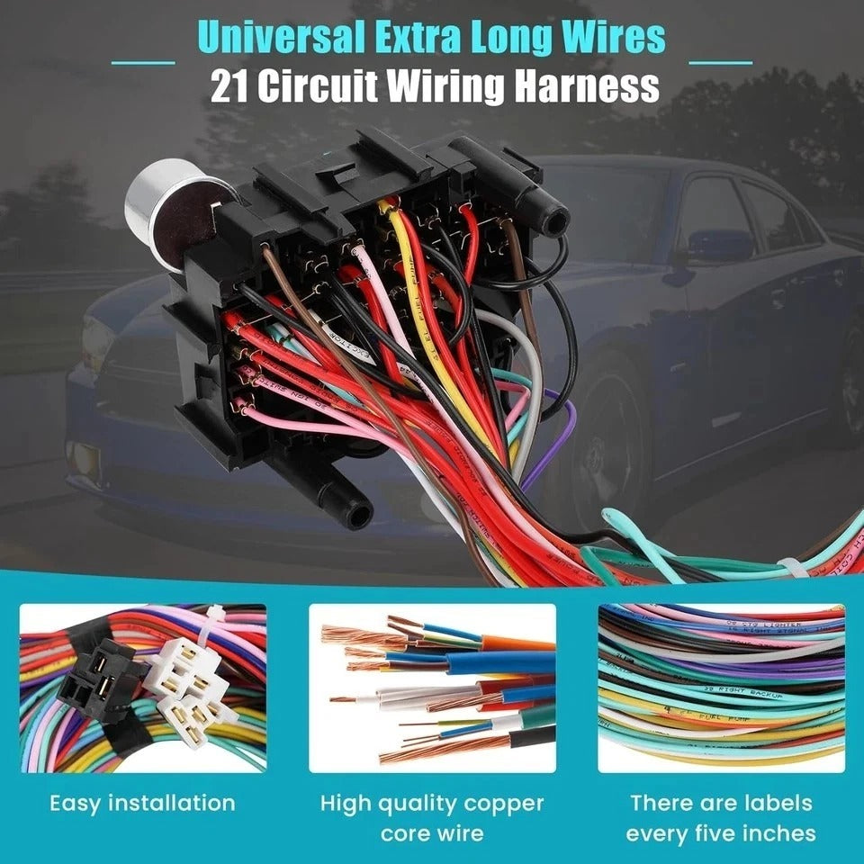 Universal 21 Circuit Wiring Harness Kit, Universal Extra Long Wire 21 Circuit Wi