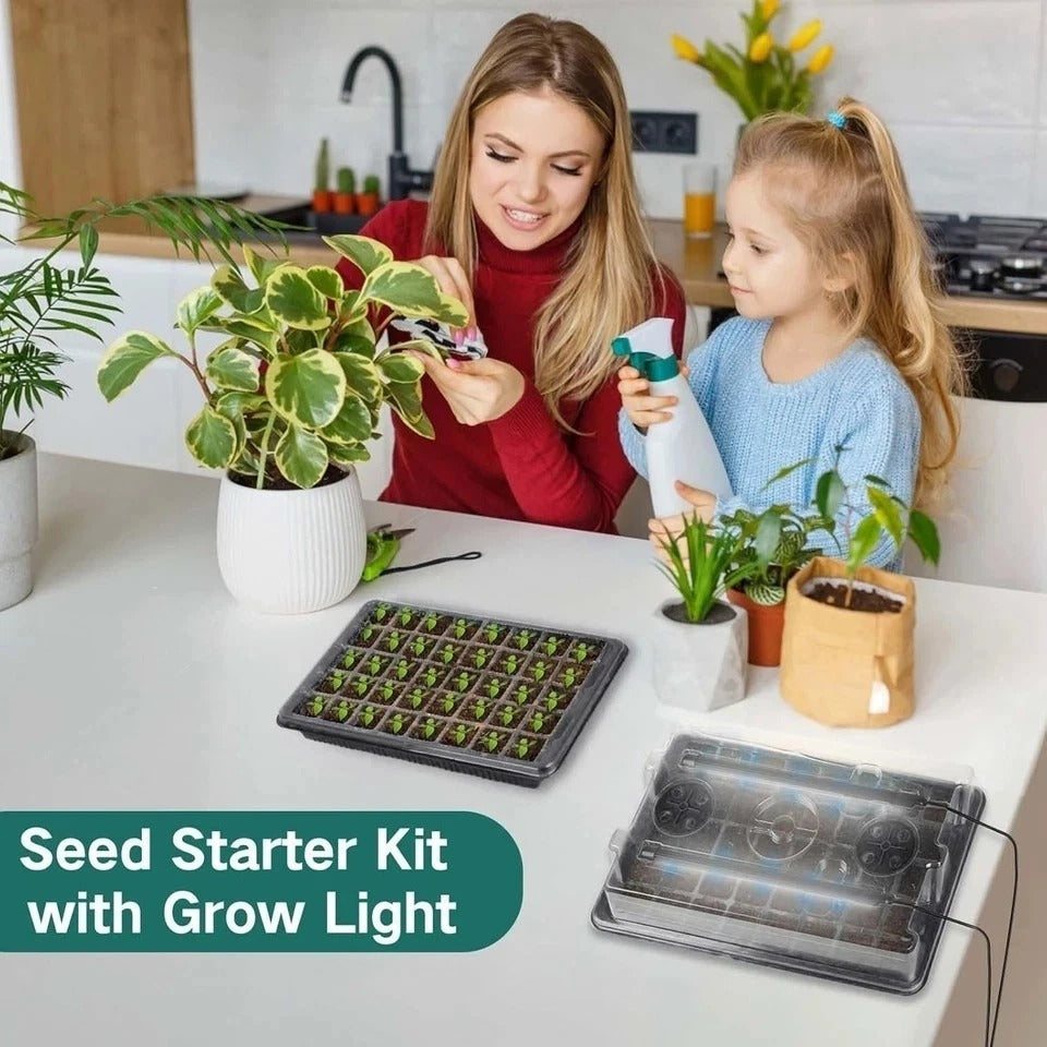 Seed Starter Tray with Grow Light, 2 Packs 80 Cells Seed Starting Kit, Reusable