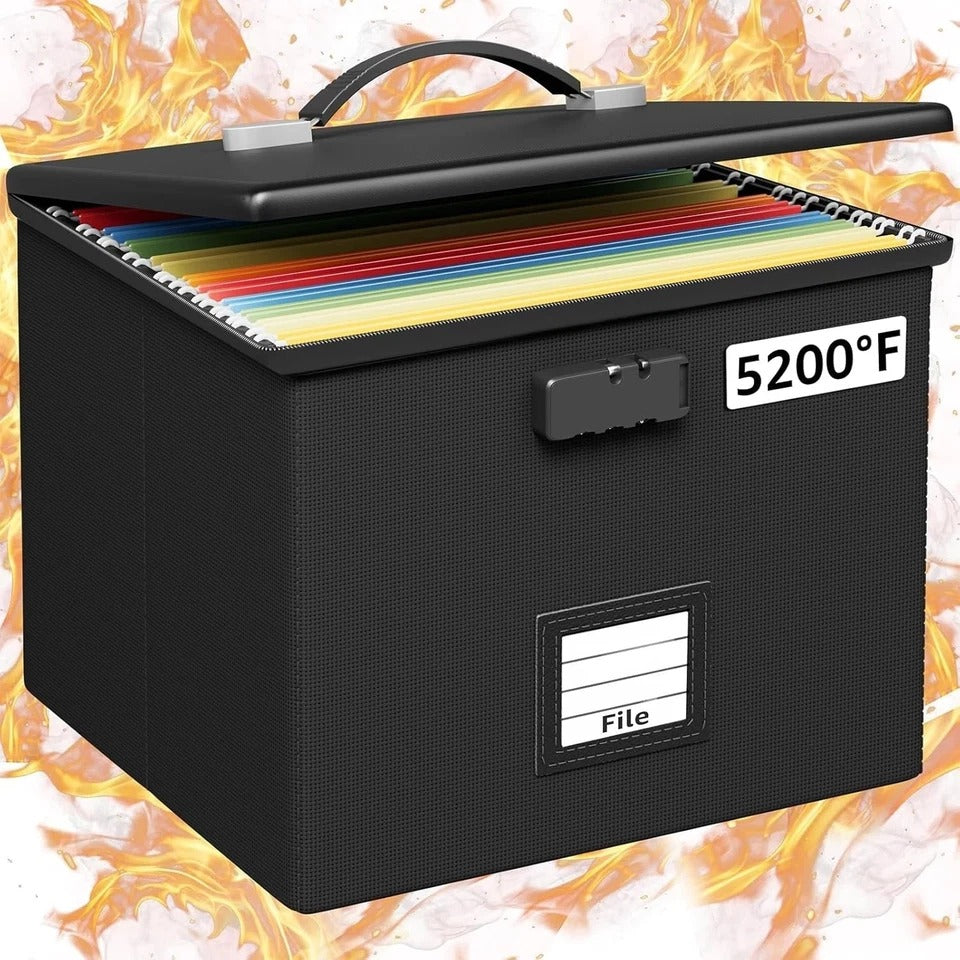 Fireproof File Box for Documents, Portable Waterproof Locking Storage Organizer