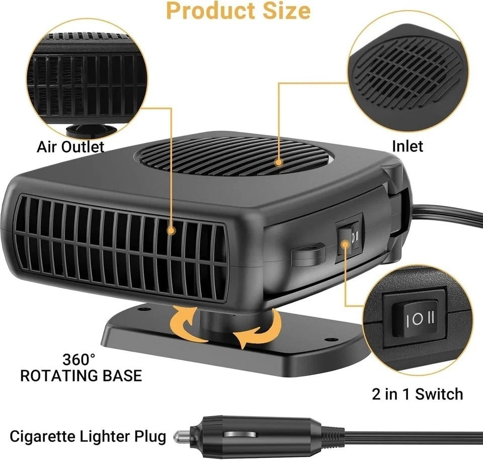 200W Car Heater, 12 Volt Portable Heater for Cars, Auto Windshield Defogger D...