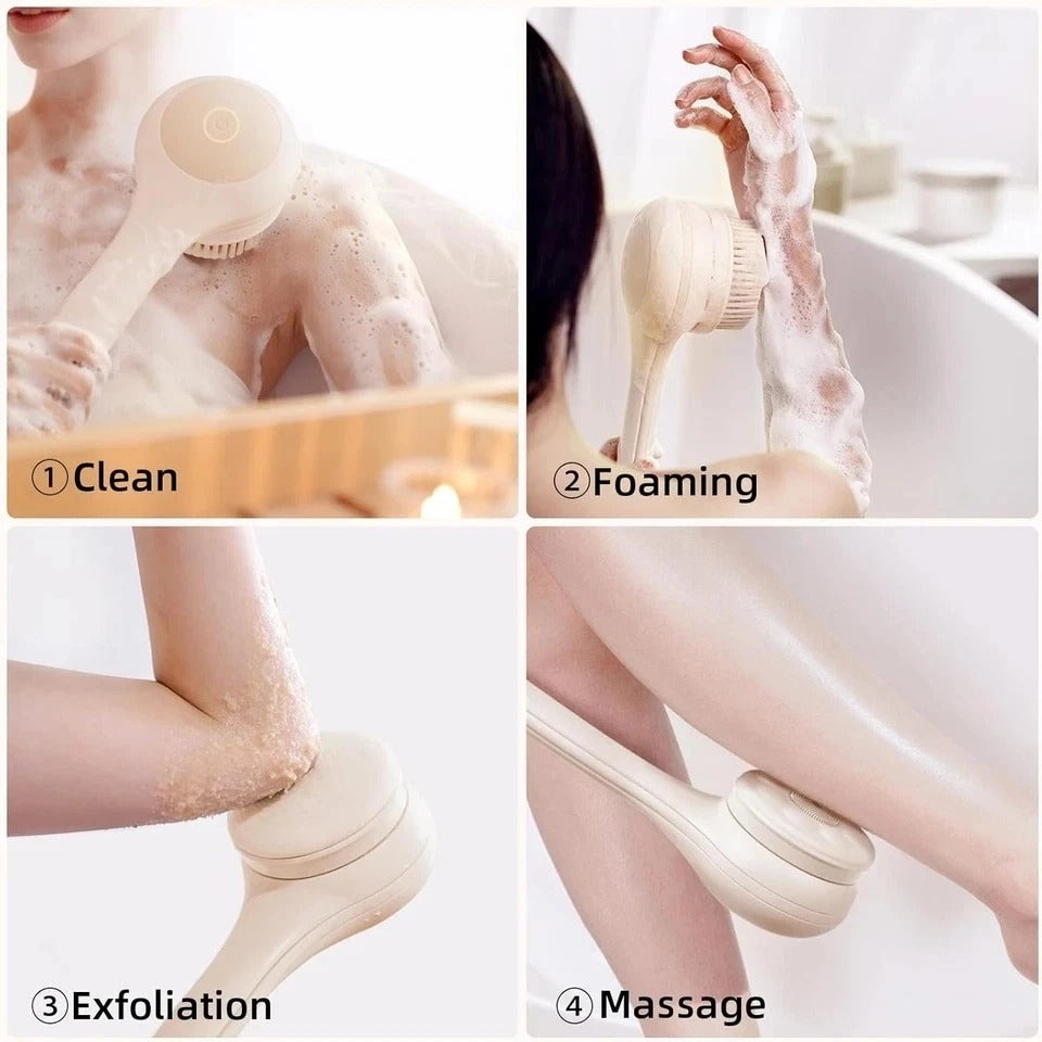 Electric Body Brush Back Scrubber for Shower, Waterproof Long Dual Handle Power
