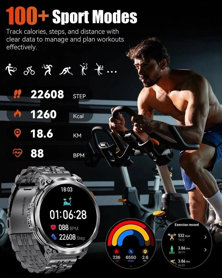 Big Screen Military Smart Watch for Men, Bluetooth Call, 114 Sports, IP68, 73...
