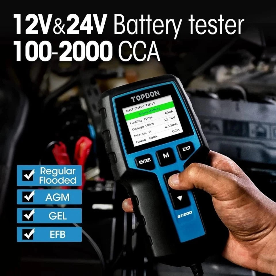 BT200 100-2000CCA - Probador de batería para automóvil, 24 V, 12 V...