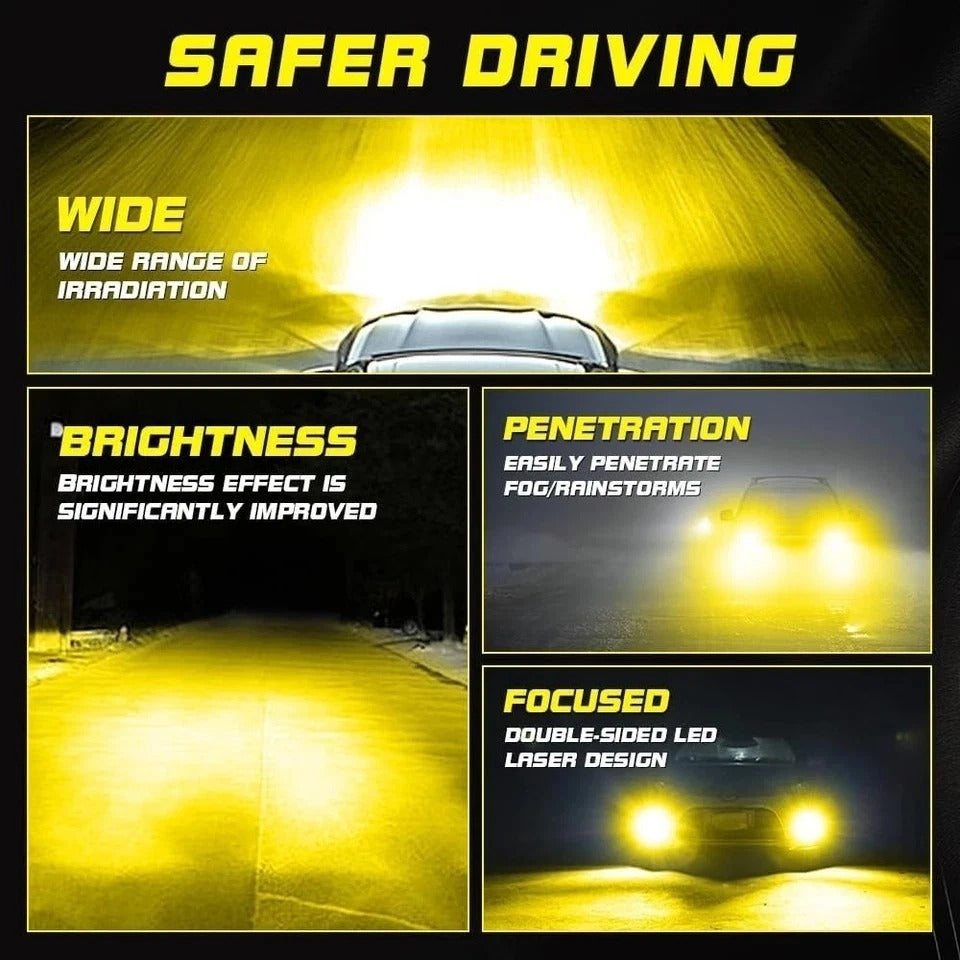 LED Fog Light Bulbs 3000K Yellow 12V 12000LM Super Bright 16-SMD H1 3000K