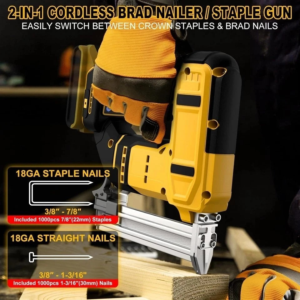 18 Gauge Cordless Brad Nailer & Staple Gun for Dewalt 20V MAX Battery, 2-In-1 Ba