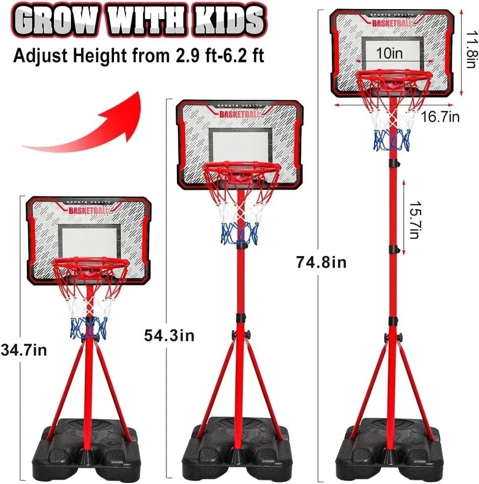 Kids Basketball Hoop - Adjustable Height 2.9Ft-6.2Ft Toddler for Kids, Goal Indo