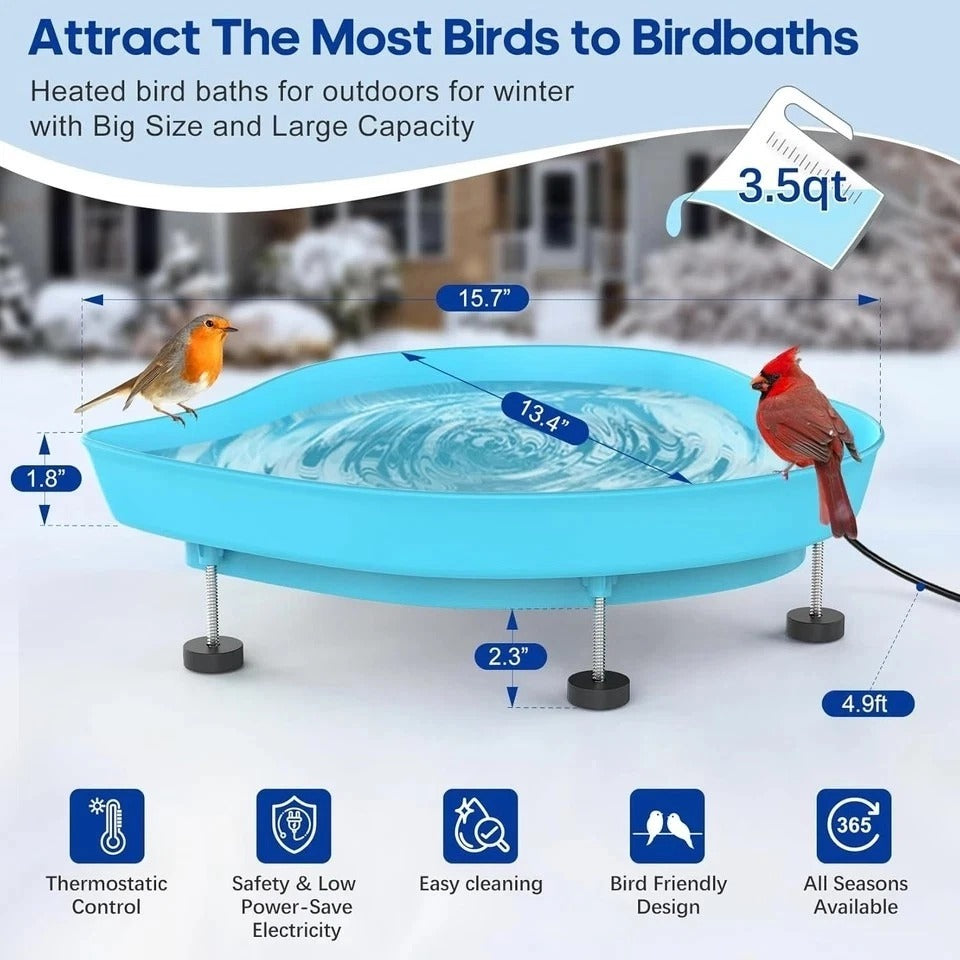 Heated Bird Baths for Outdoors for Winter - 60W Thermostatically Controlled Heat