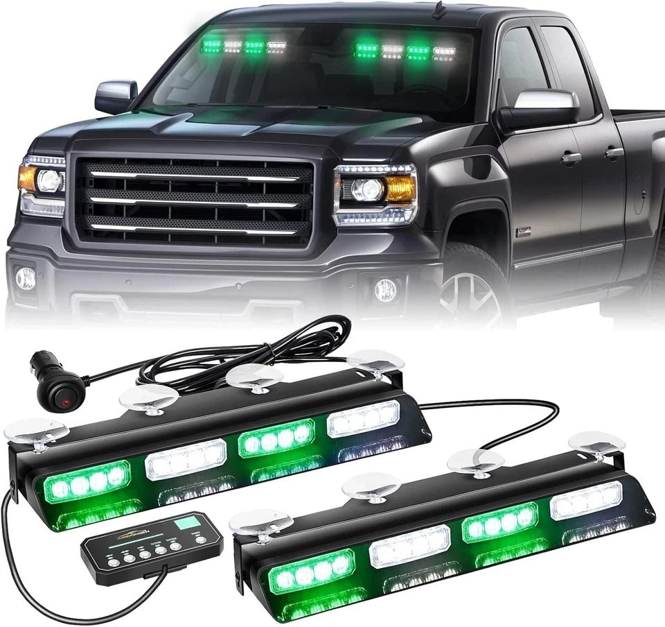 Green White Emergency Dash Strobe Lights Safety Flashing Warning Interior Front/