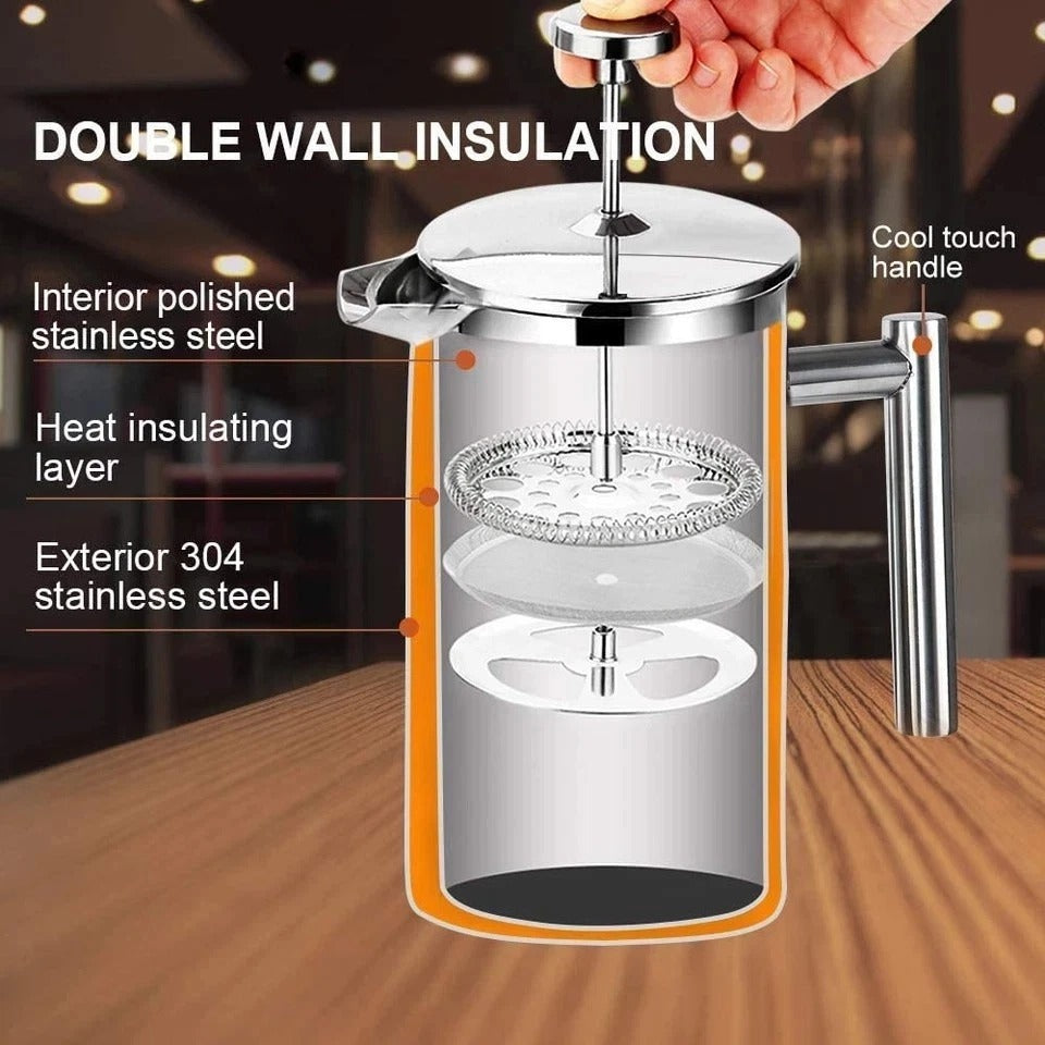 French Press Coffee Maker, 304 Grade Stainless Steel Insulated Coffee Press with