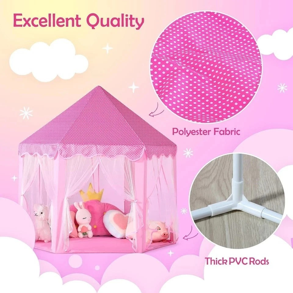Princess Castle Play Tent for Girls Large Kids Play Tents Hexagon Playhouse w...