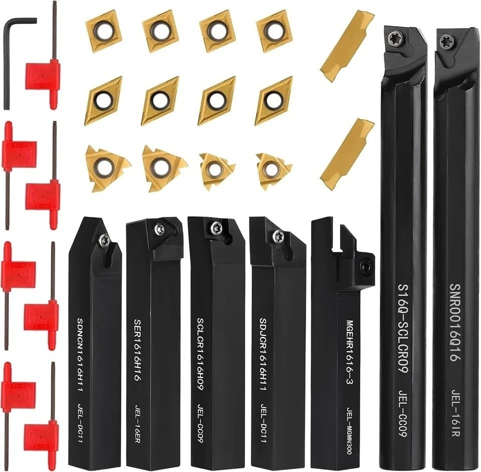 Indexable Lathe Turning Tool 5/8" 16mm Shank 21PCS Kit-7PCS Metal Lathe Tools...