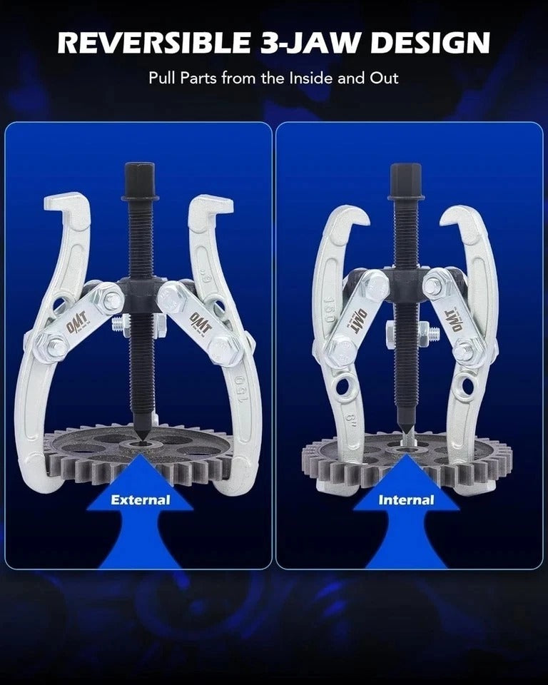 Universal Heavy Duty Gear Puller Set - 4 Sizes, 3-Jaw, Reversible Jaws, for P...