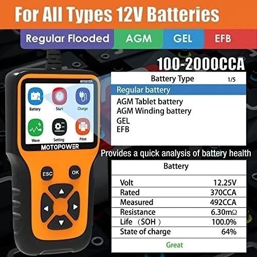 MP0515A 12V Car Battery Tester Automotive 100-2000 CCA Battery Load Tester