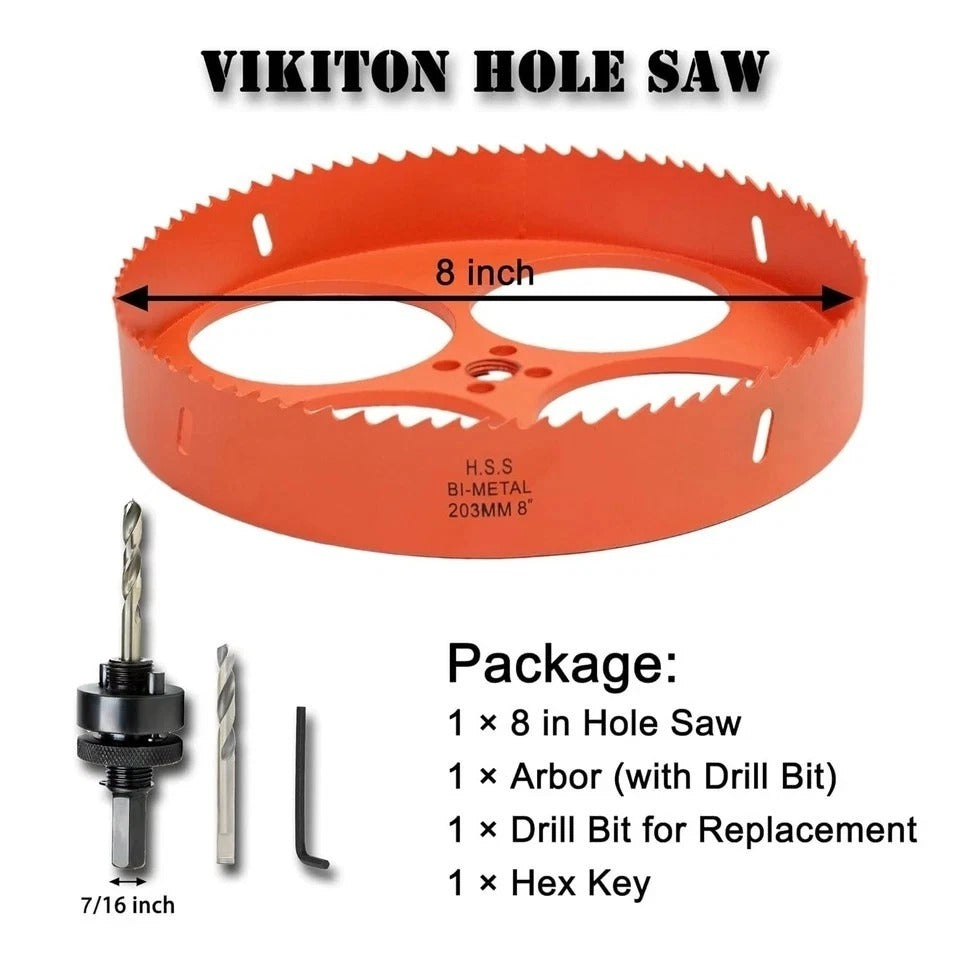 8-Inch Bi-Metal Hole Saw for Metal, Wood & Plastic Cutting