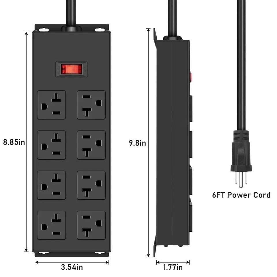 Heavy Duty 20 Amp Power Strip Garage 8 Outlets Metal 12 Gauge Surge Protector...