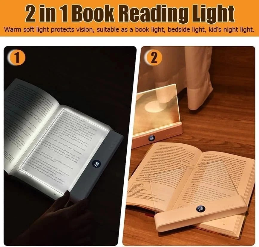 Pink Rechargeable LED Book Light 3-Color Adjustable Flat Panel w/ Timer & Memory