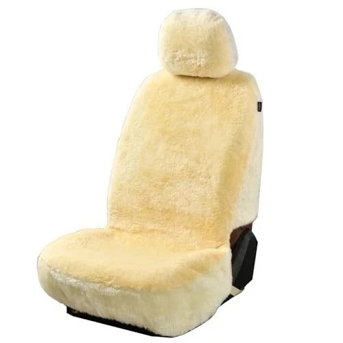 1PC Front Bucket Genuine Sheepskin Car Seat Cover Lambskin Winter Car Beige