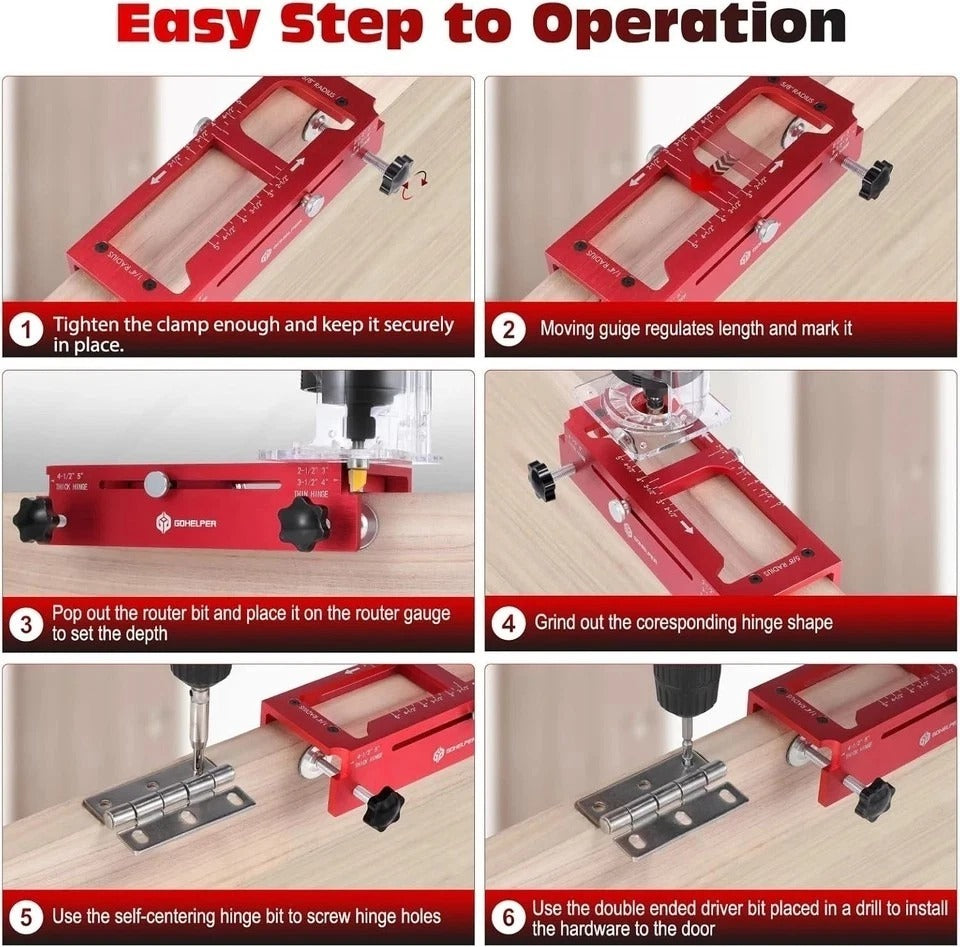 Door Hinge Jig, Aluminum Alloy Door Hinge Template Kit for Router, Adjustable Mo