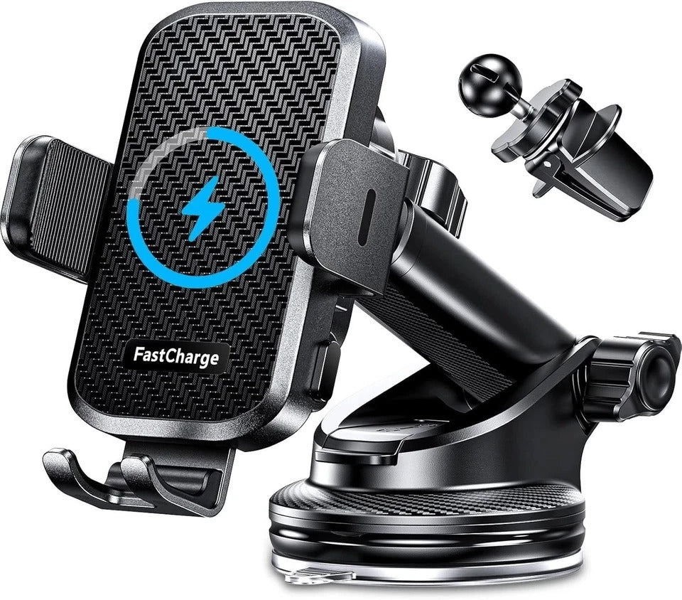 Chgeek Wireless Car Charger with Phone Holder Mount, 15W Fast Charging Auto Clam