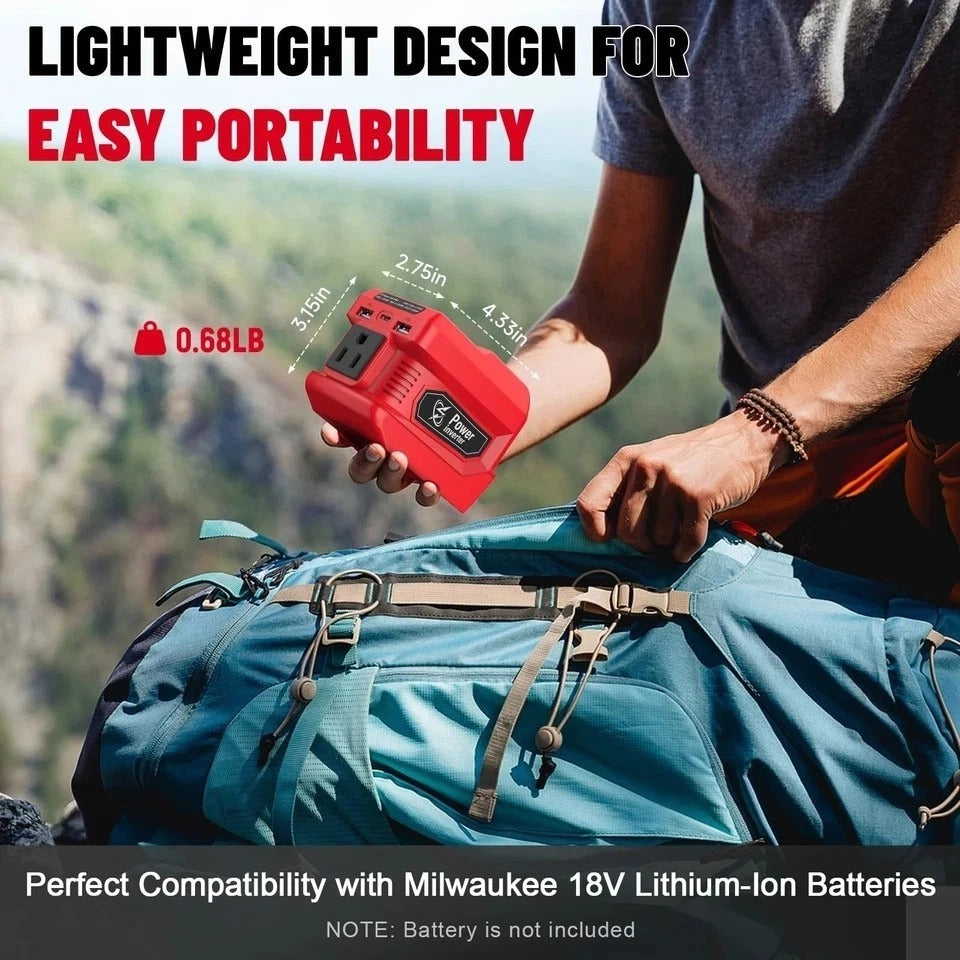 220W Portable Power Inverter for Milwaukee 18V Battery AC 110V USB Ports