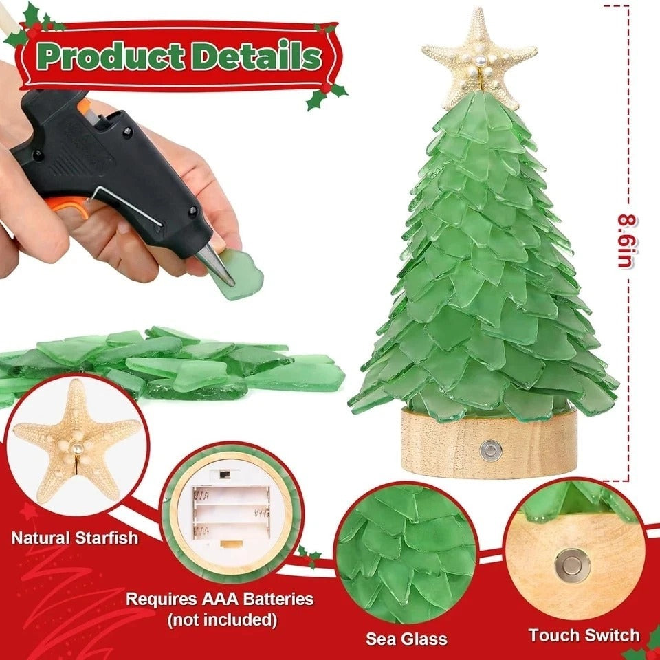 Green Sea Glass Christmas Tree - Handcrafted Mini Christmas Tree with 3-Color LE