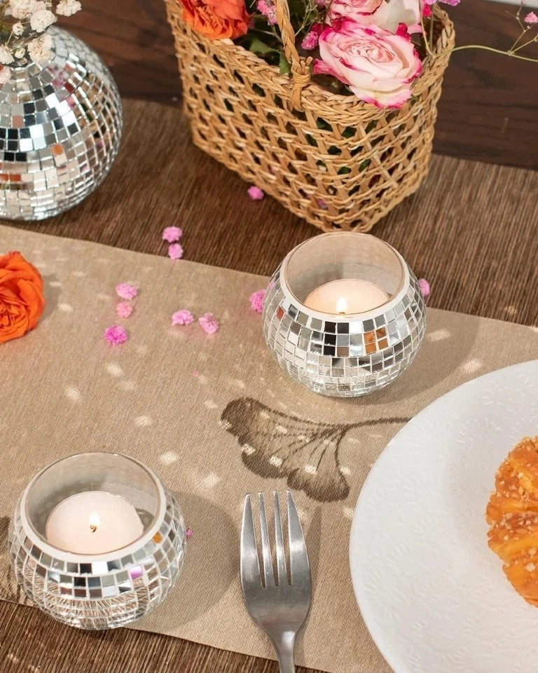 12 Pcs Disco Ball Candle Holder Glass Mirror Candle Holder Disco Ball Decor for