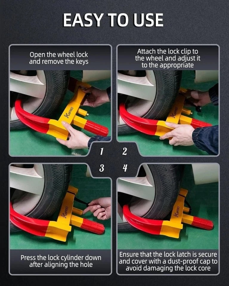 Wheel Lock Tires Anti Theft for Car SUV Boat Motorcycle Golf Cart Red-yellow