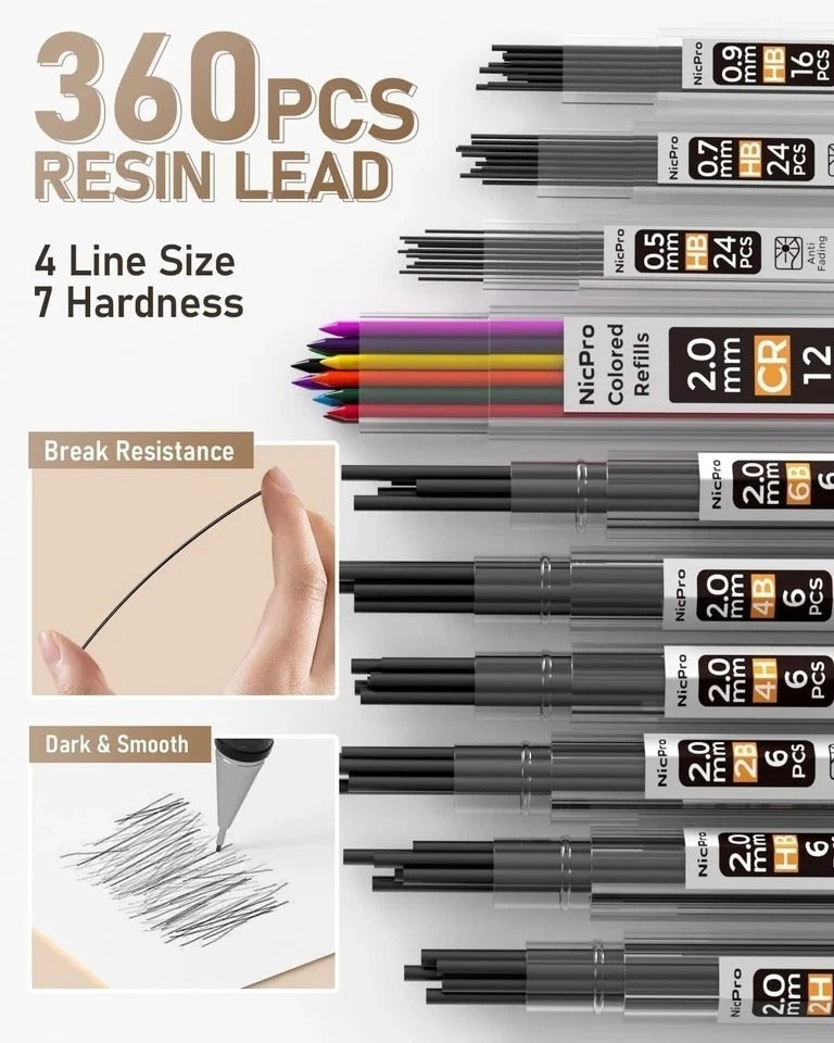 Nicpro 35PCS Art Mechanical Pencil Set, 3 PCS Metal Drafting Pencil 0.5 mm & 0.7