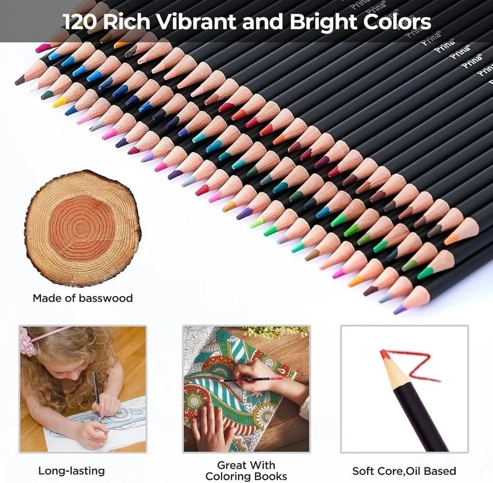 Art Supplies: 120 Colors of Vibrant Colored Pencils with Zipper Case & Tutorial