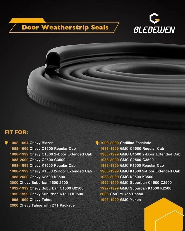 1 Pair Door Seal Weatherstrip for 1988-2000, Compatible with Chevy GMC C1500 ...