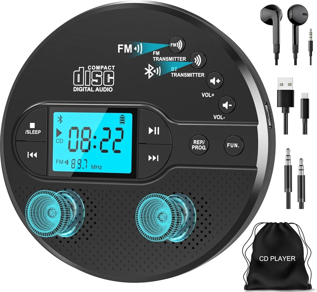Rechargeable Personal Small Portable CD Player for Car with Bluetooth Headphones