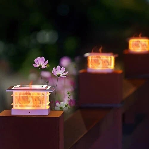 8 Pack Solar Flame Post Lights Outdoor Solar Powered Fence Post White Shell Cap