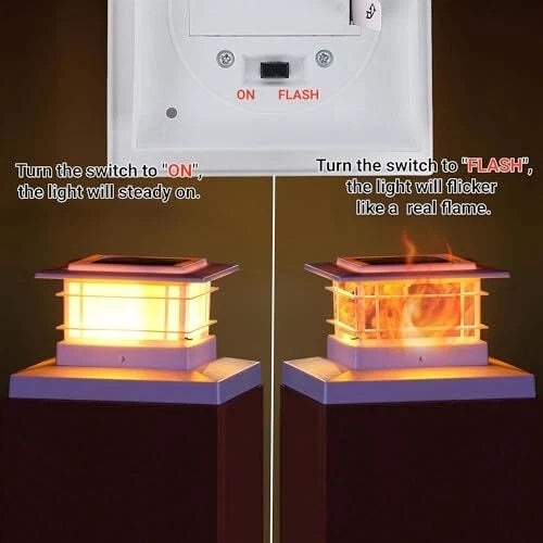 8 Pack Solar Flame Post Lights Outdoor Solar Powered Fence Post White Shell Cap