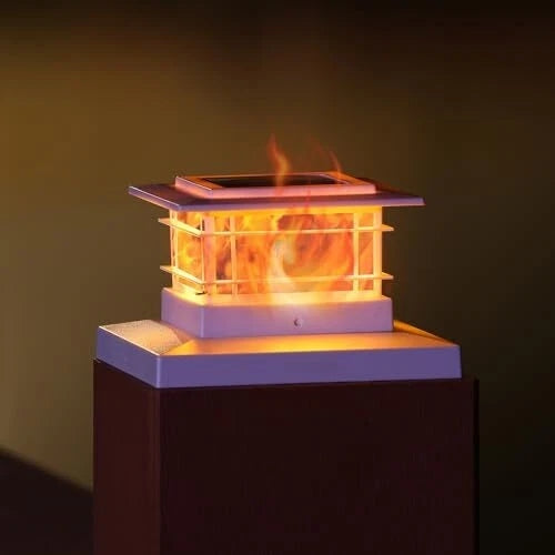 8 Pack Solar Flame Post Lights Outdoor Solar Powered Fence Post White Shell Cap