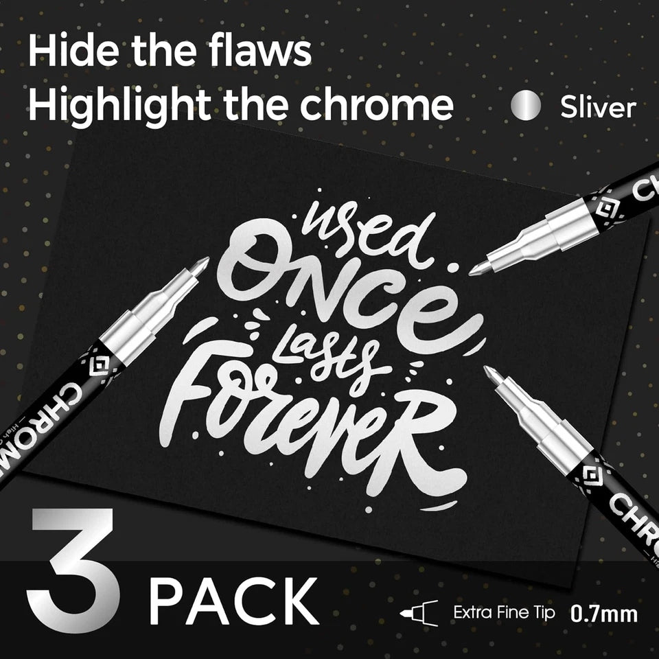 3 Pcs Silver Chrome Paint Markers for Plastic, Metal, Model, Jewelry, DIY Art