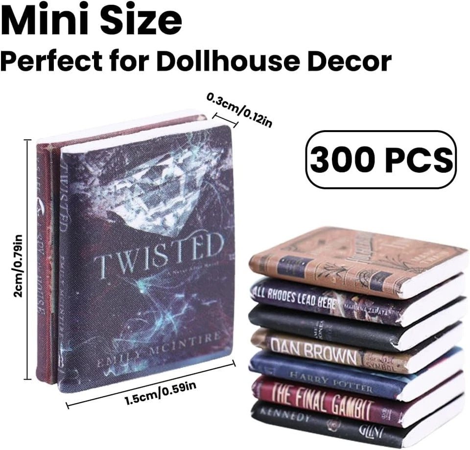 DIYDEC 300Pcs Mini Books Miniatures Dollhouse Books for Anxiety Bookshelf Tiny P