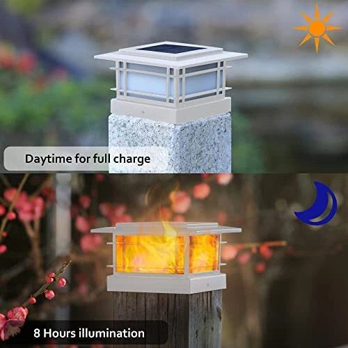 8 Pack Solar Flame Post Lights Outdoor Solar Powered Fence Post White Shell Cap